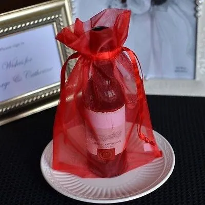 10 Red Organza Favor Pouches 6x9 Gift Bags Drawstring Bags