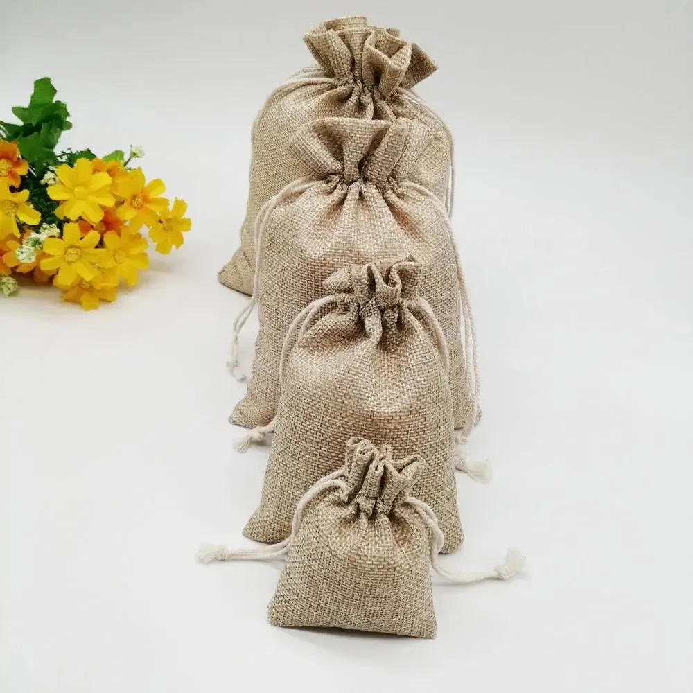 10pcs Jute Linen Bags For Jewelry Display Drawstring Pouch Gift Box Packaging Bags For Gift Bag Wedding/Christmas Burlap Bag Diy
