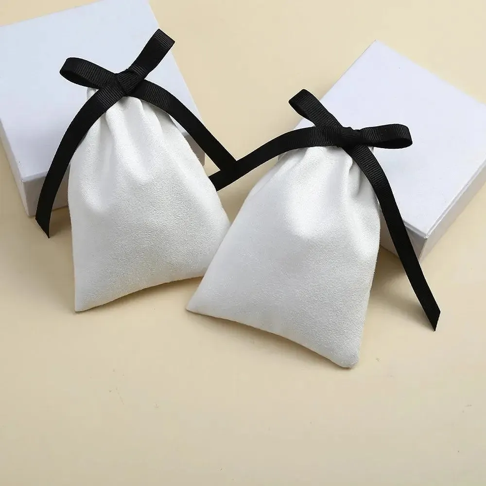 10pcs White Flannel Velvet Drawstring Pouches Wedding Jewelry Gift Bags DIY Travel Bracelets Necklace Ring Packaging Organizer