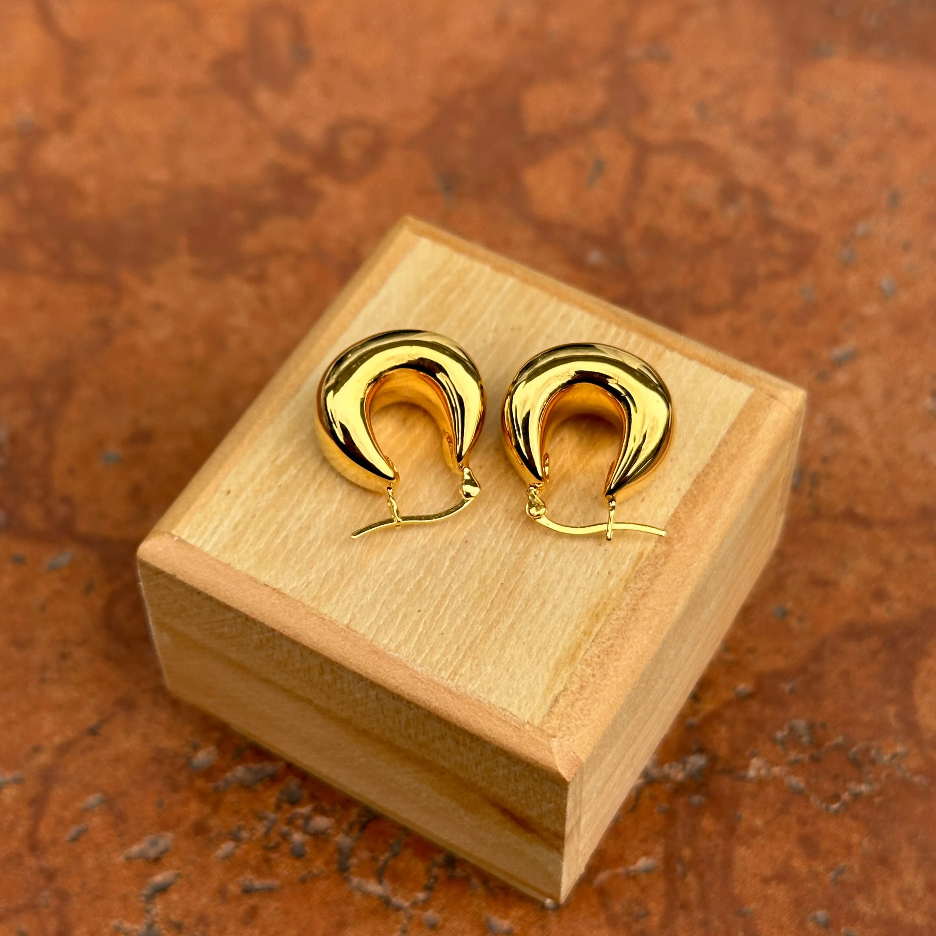 14KT Yellow Gold Puffed Tapered Huggie Hoop Earrings