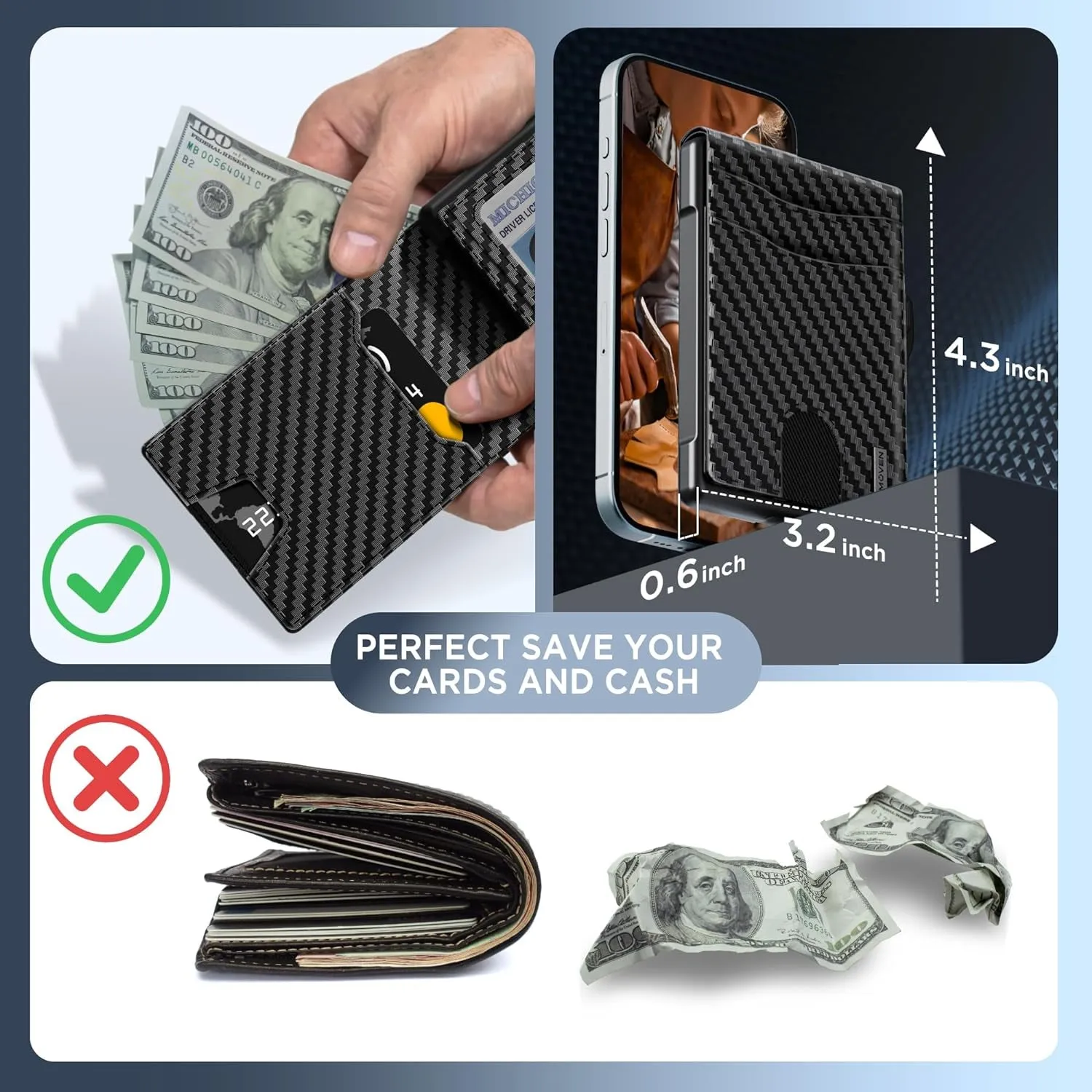 Aluminum Wallet for Men - Carbon Fiber Pop Up Credit Card Case