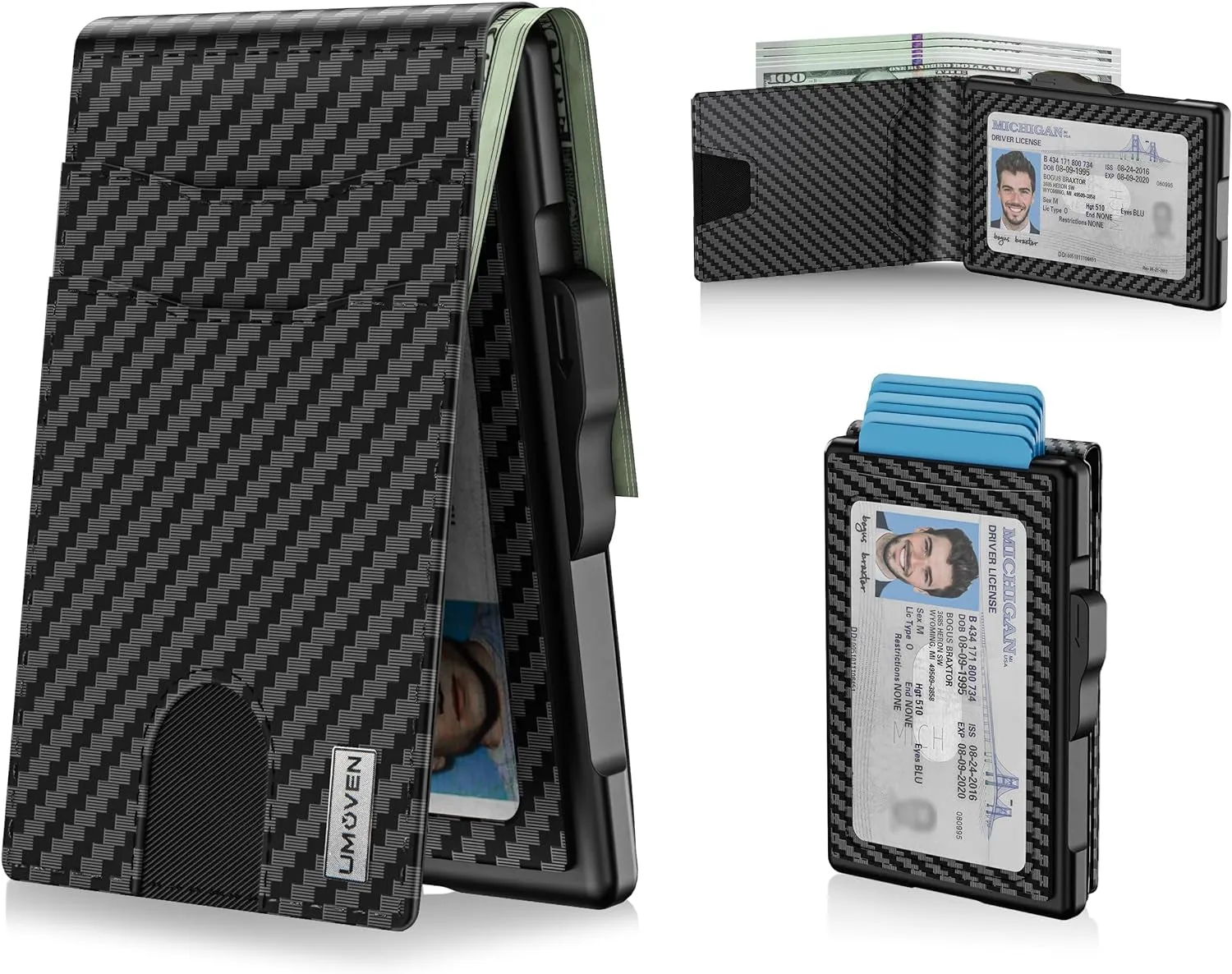 Aluminum Wallet for Men - Carbon Fiber Pop Up Credit Card Case