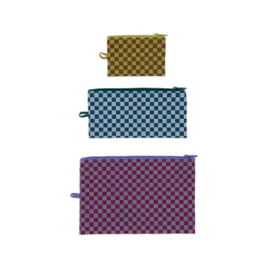 Baggu Flat Pouch Set, Jewel Checks