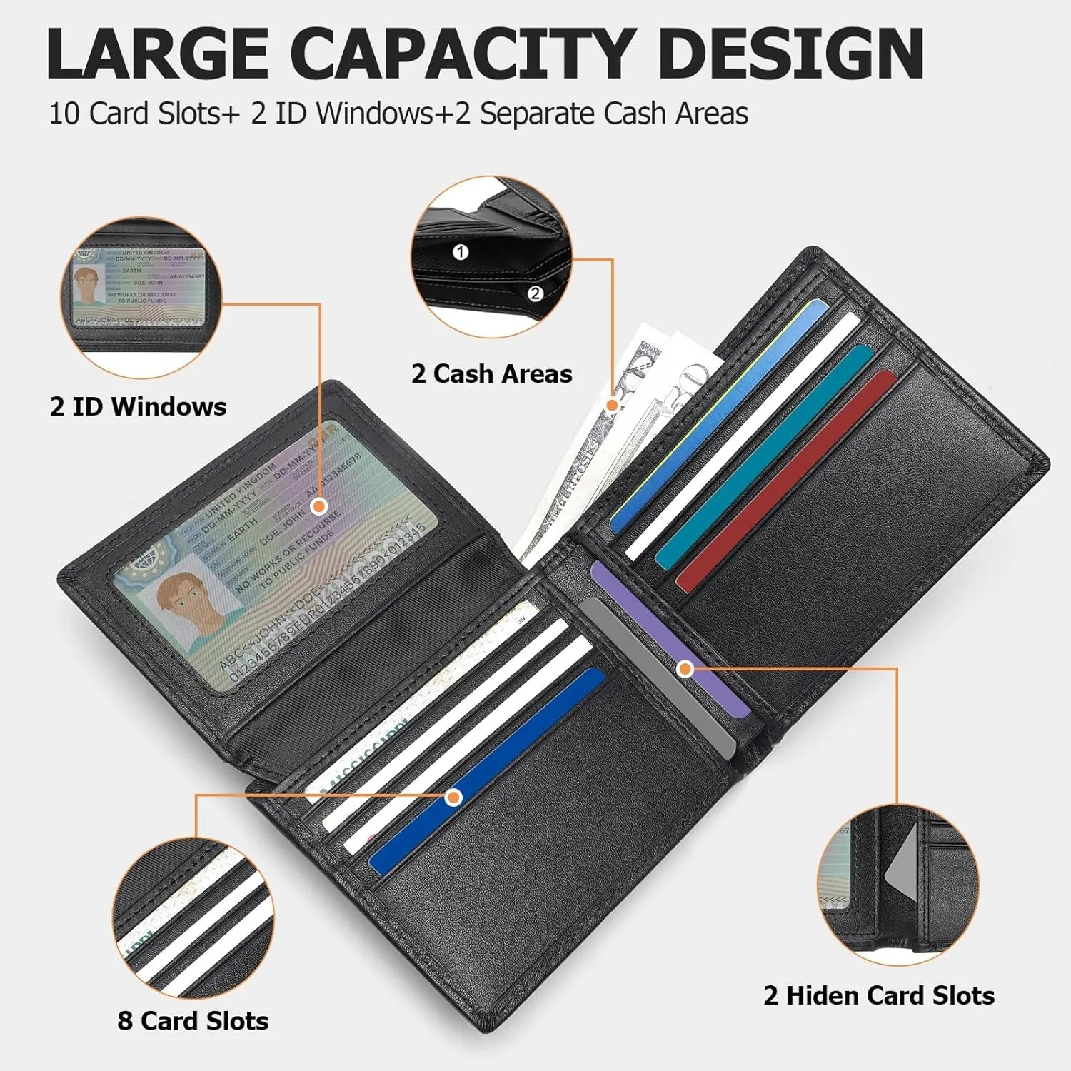 Bifold Wallets for Men, Rfid Blocking Genuine Leather Card Holder
