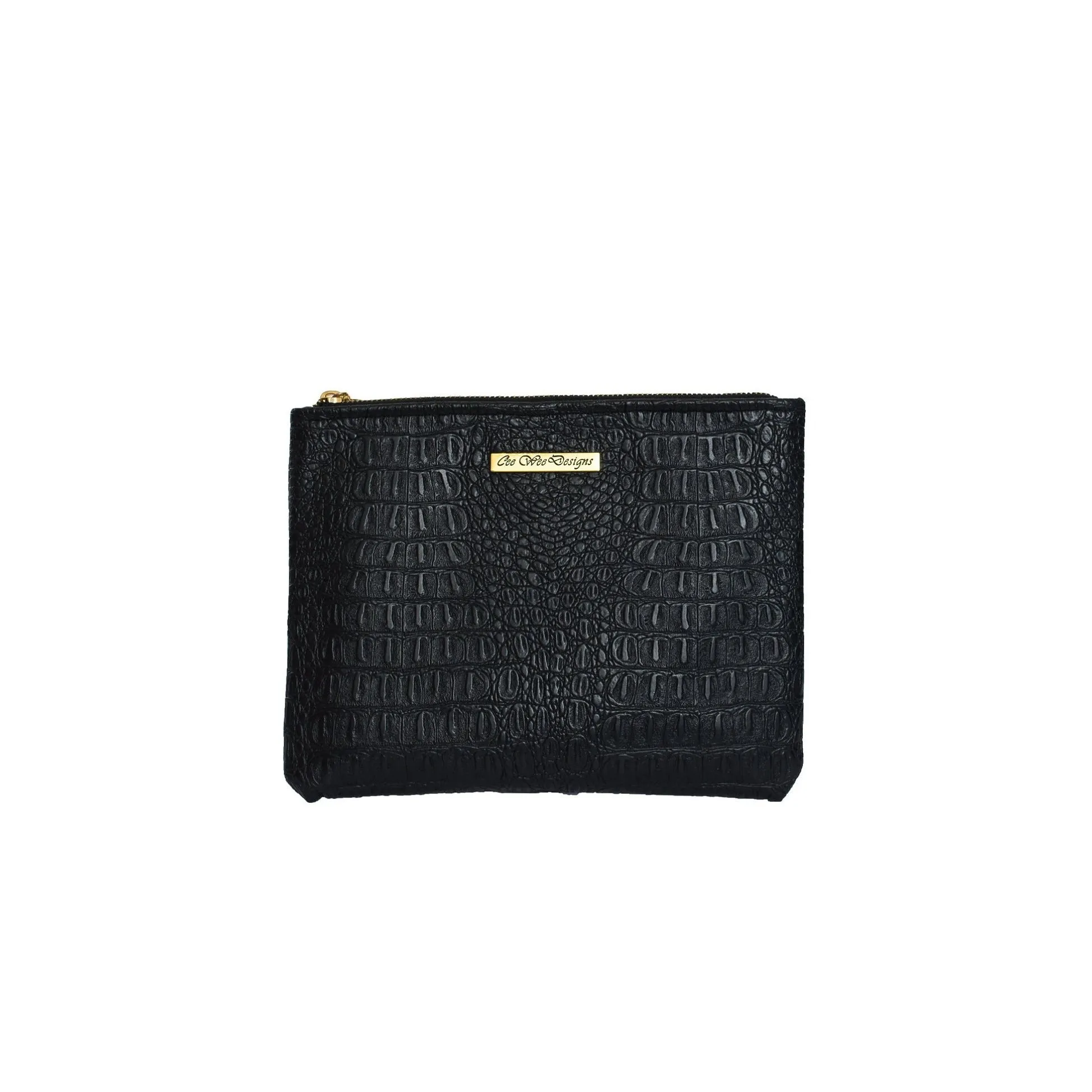 Black Leather Zip Clutch