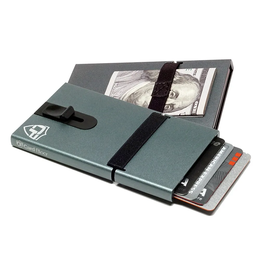 Card Blocr Metal Credit Card Holder Blue Slide Wallet
