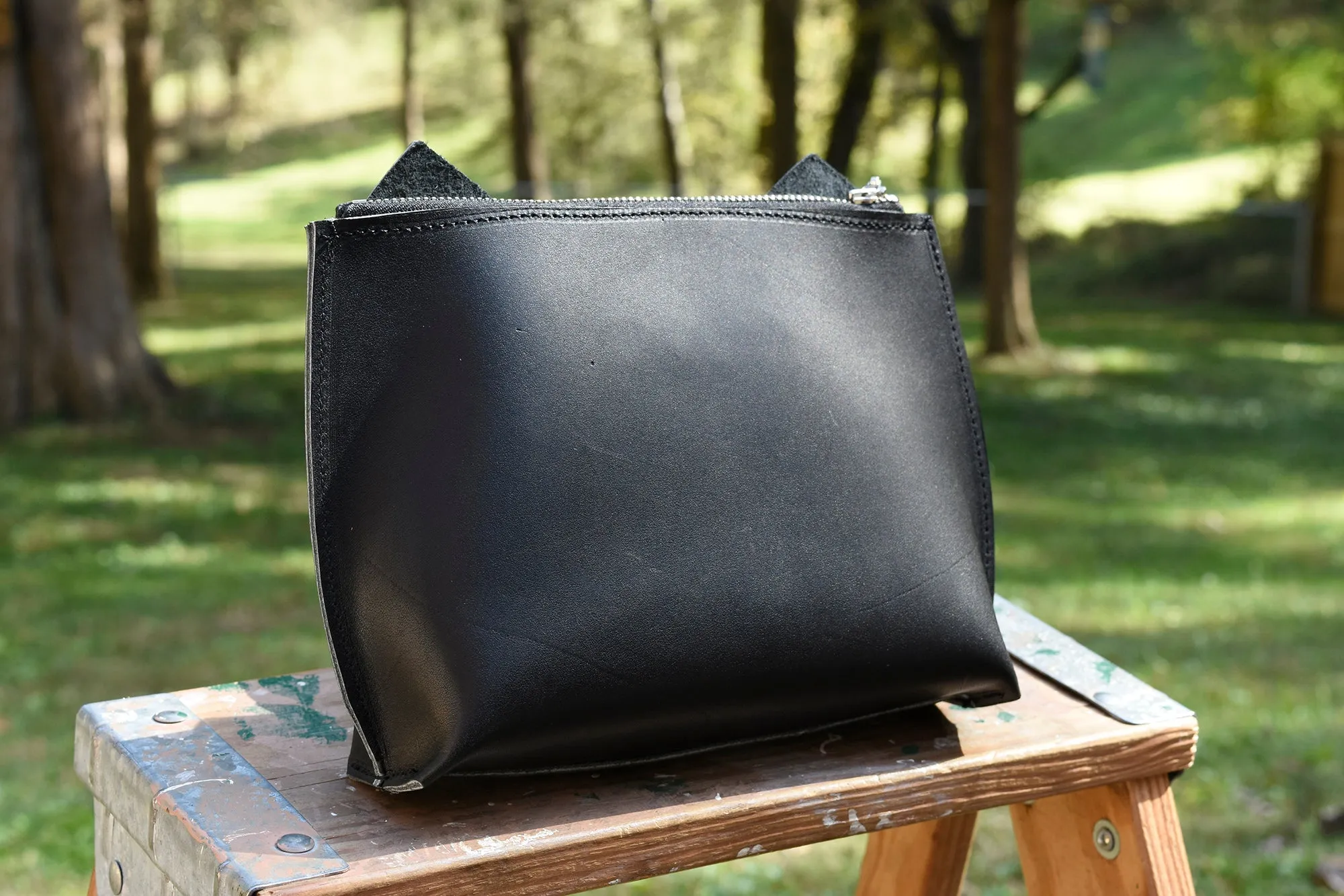 Cat Leather Wristlet / Leather Clutch / Woman's Clutch