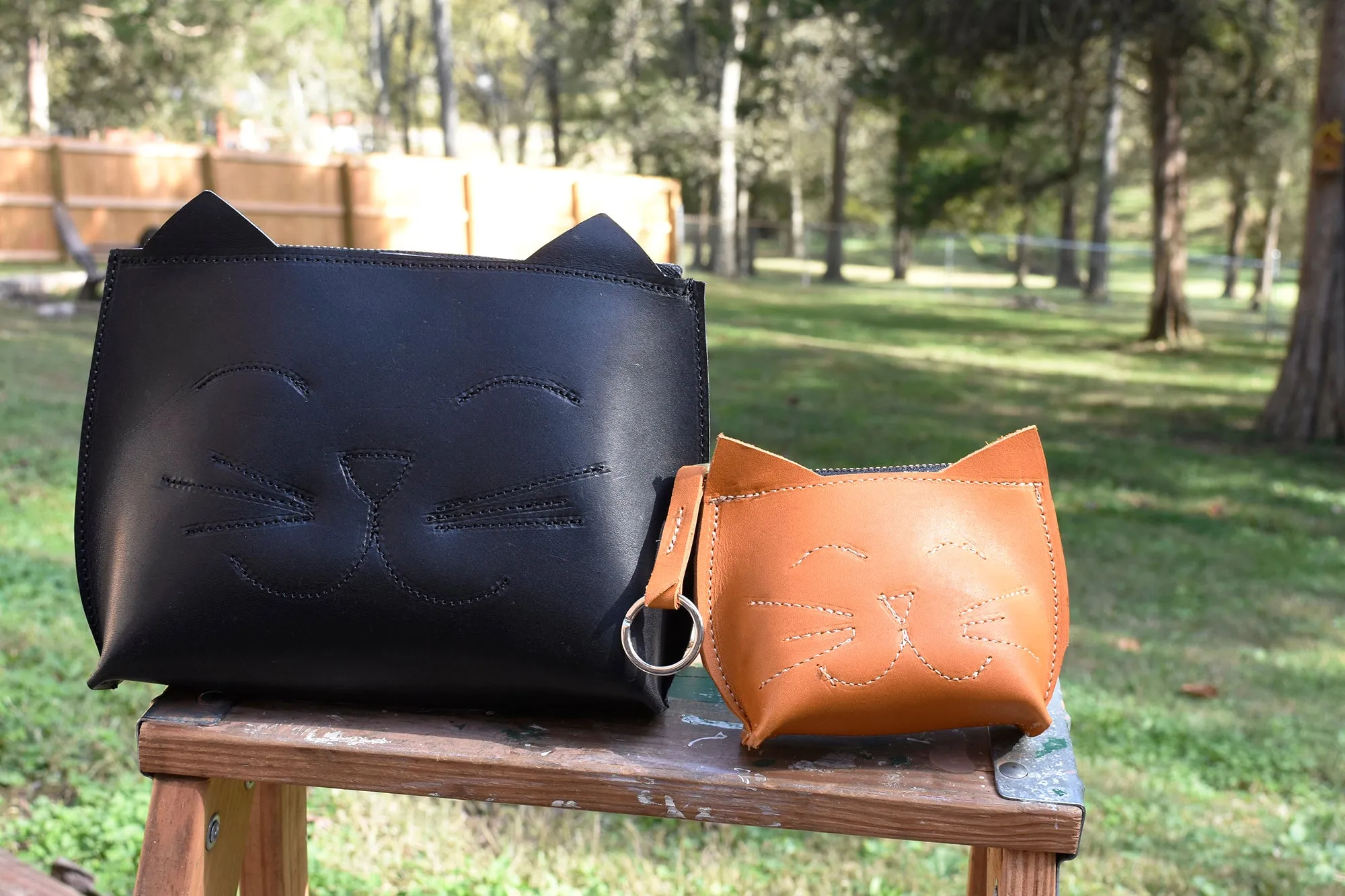 Cat Leather Wristlet / Leather Clutch / Woman's Clutch