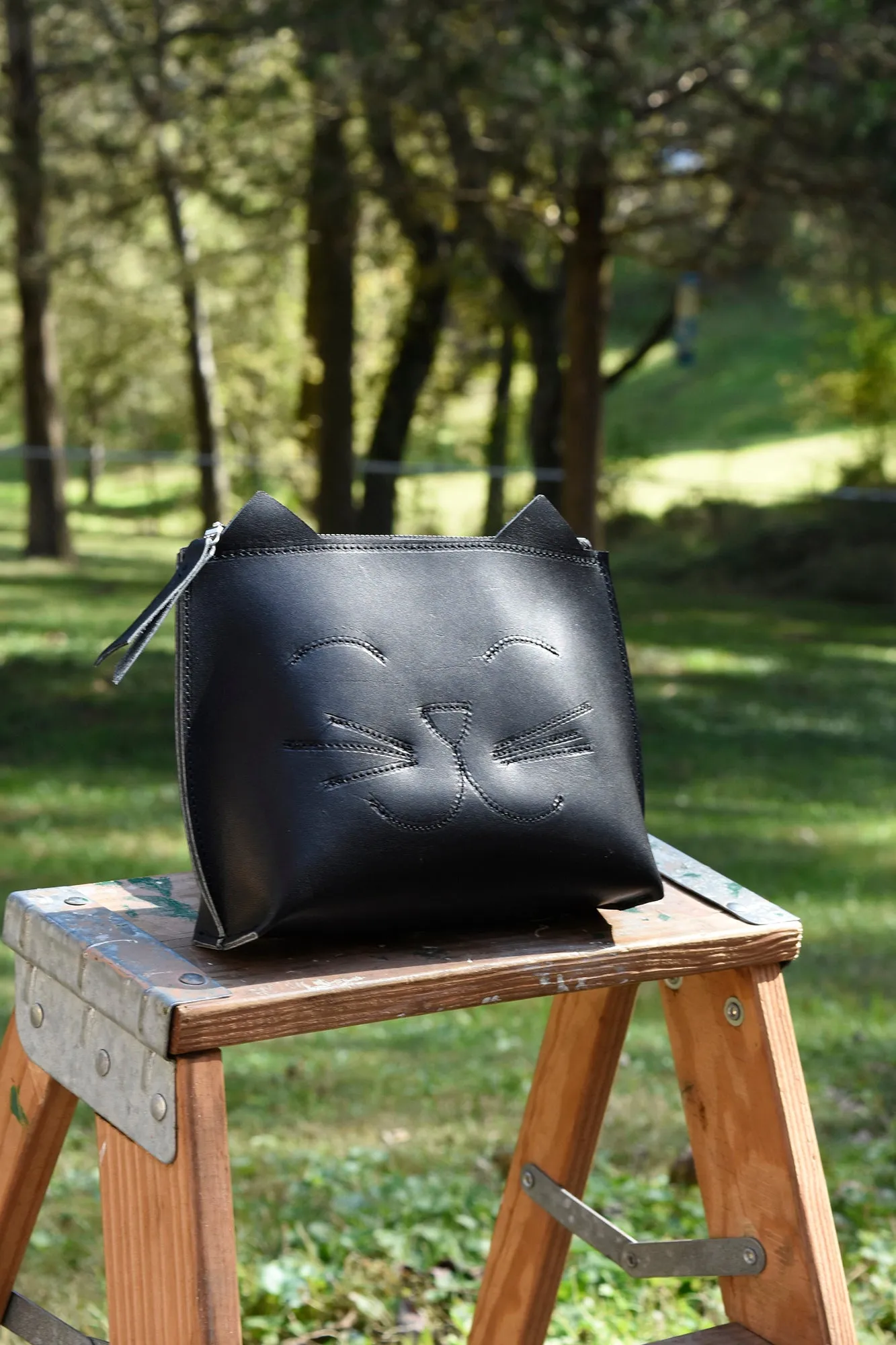 Cat Leather Wristlet / Leather Clutch / Woman's Clutch