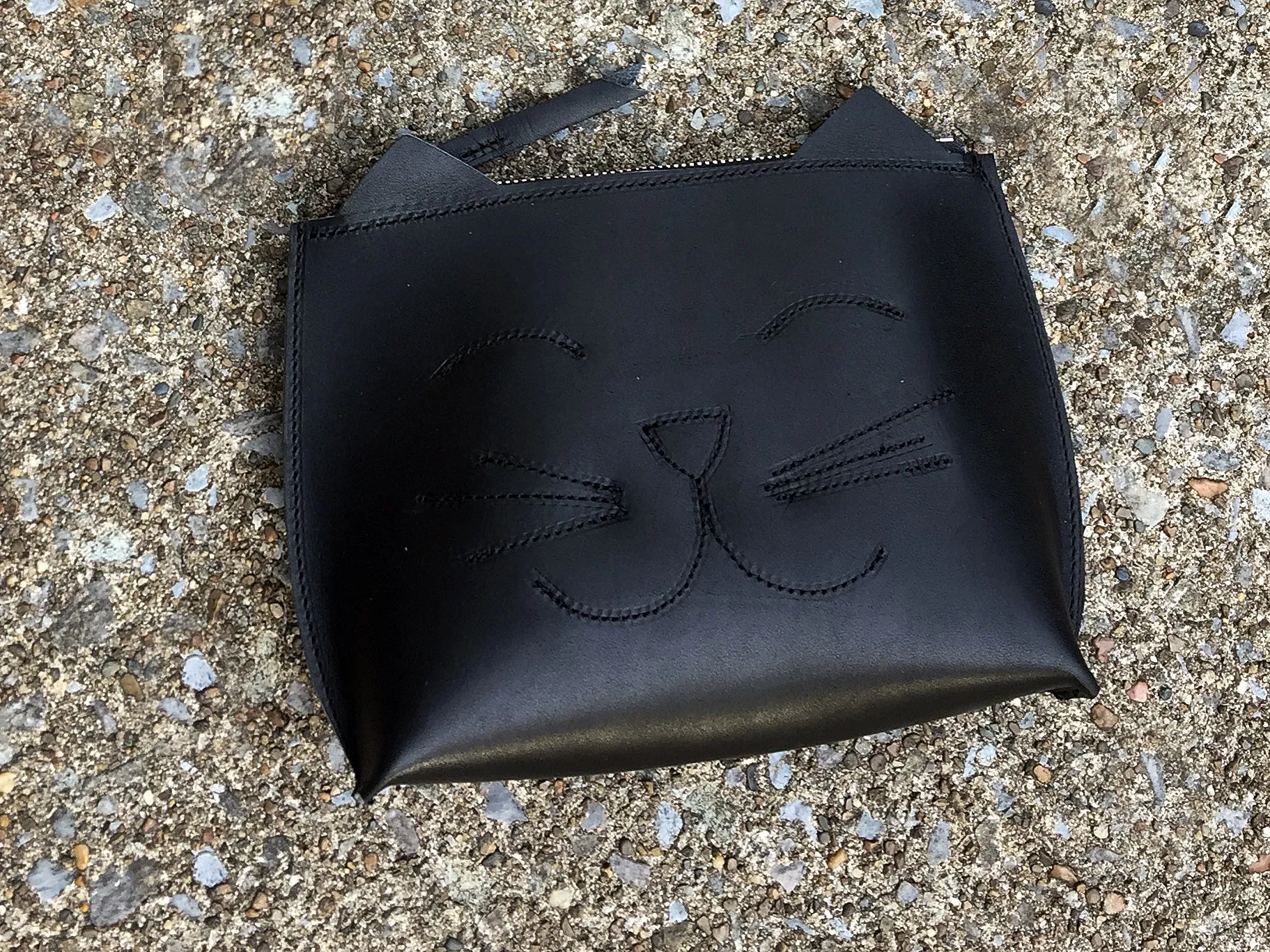 Cat Leather Wristlet / Leather Clutch / Woman's Clutch