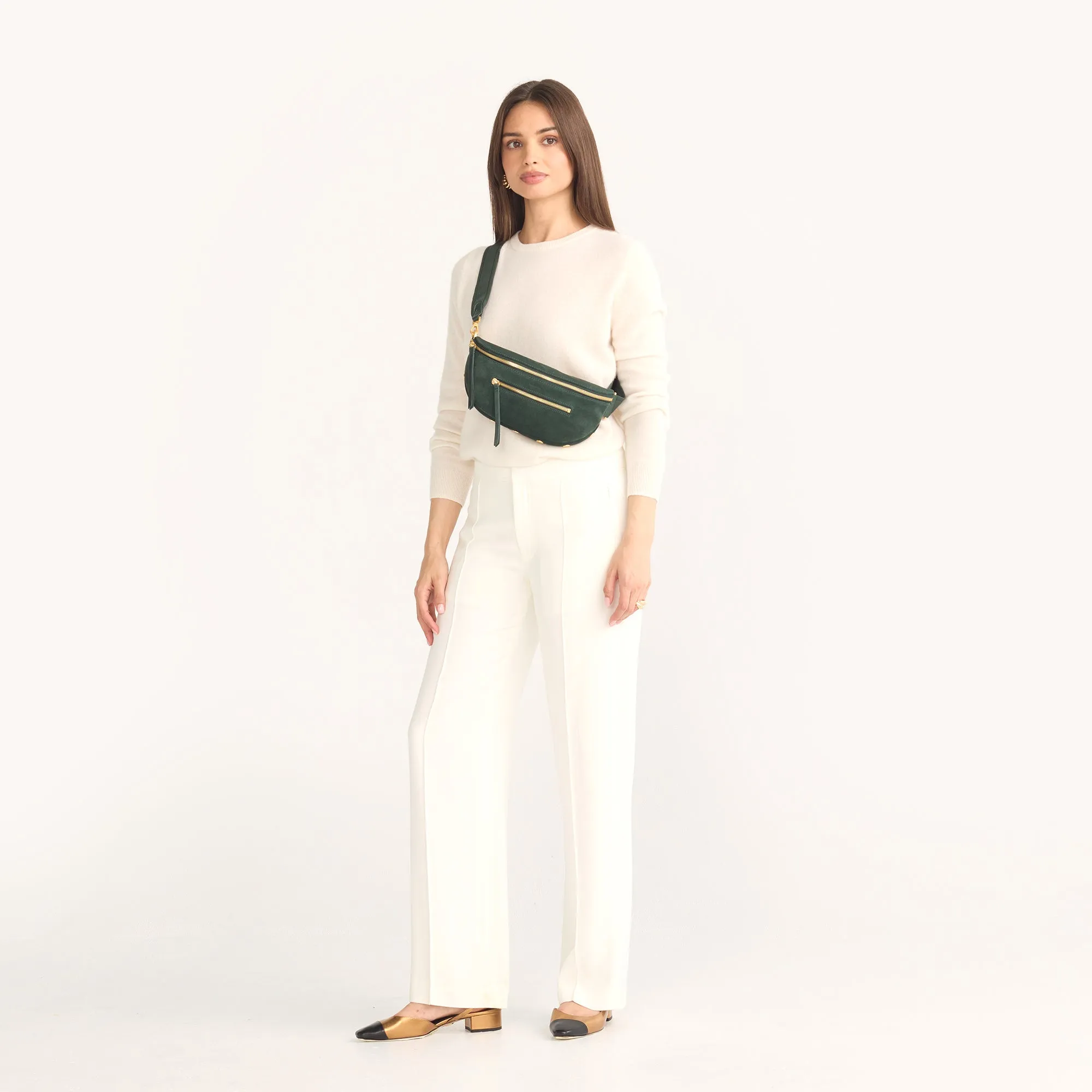 Charles Crossbody | Green Room Suede/Brushed Gold | Med