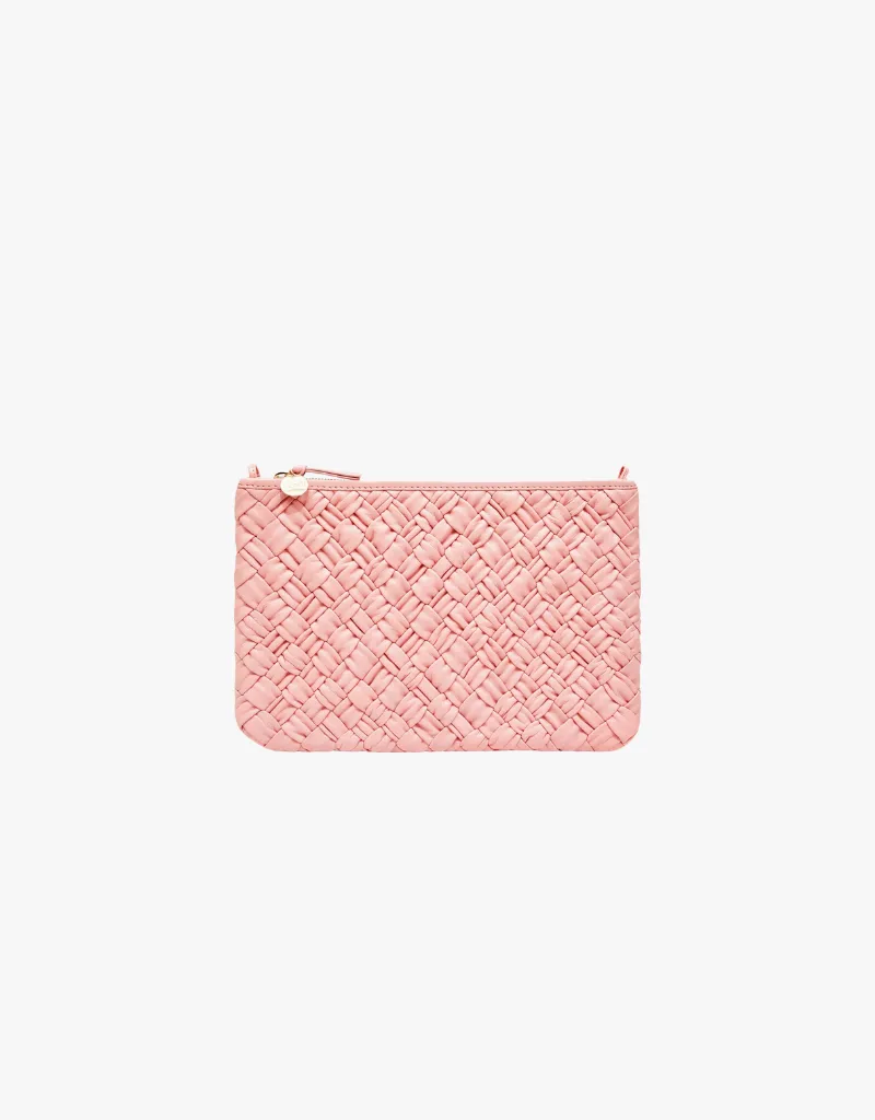 Clare V. Flat Clutch with Tabs in Blush Puffy Woven