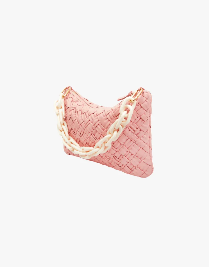 Clare V. Flat Clutch with Tabs in Blush Puffy Woven