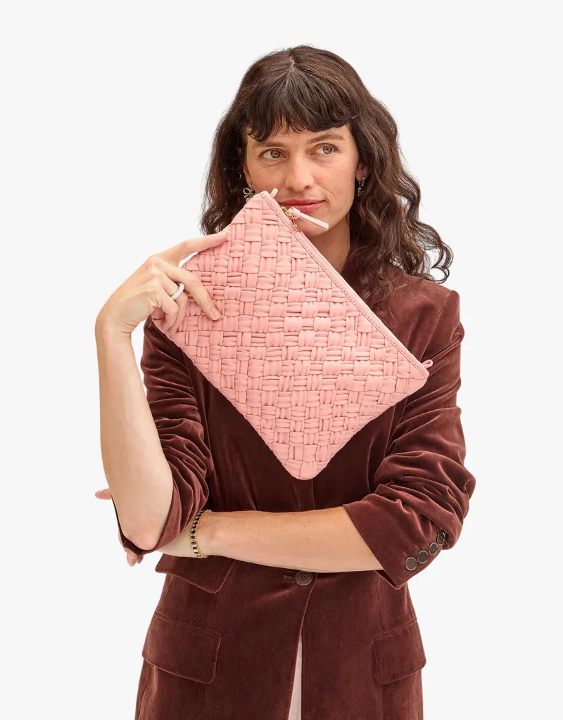 Clare V. Flat Clutch with Tabs in Blush Puffy Woven