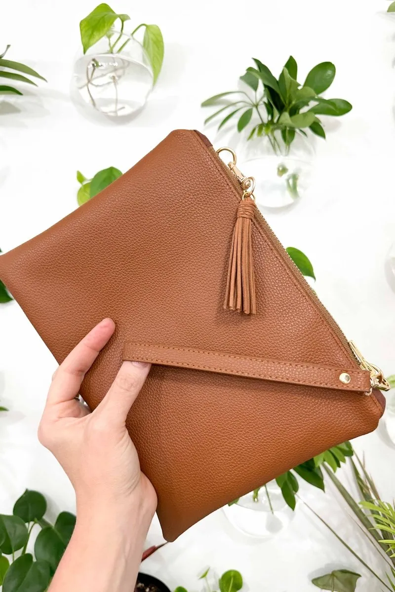 Classic Cognac Convertible Crossbody Wristlet  XL