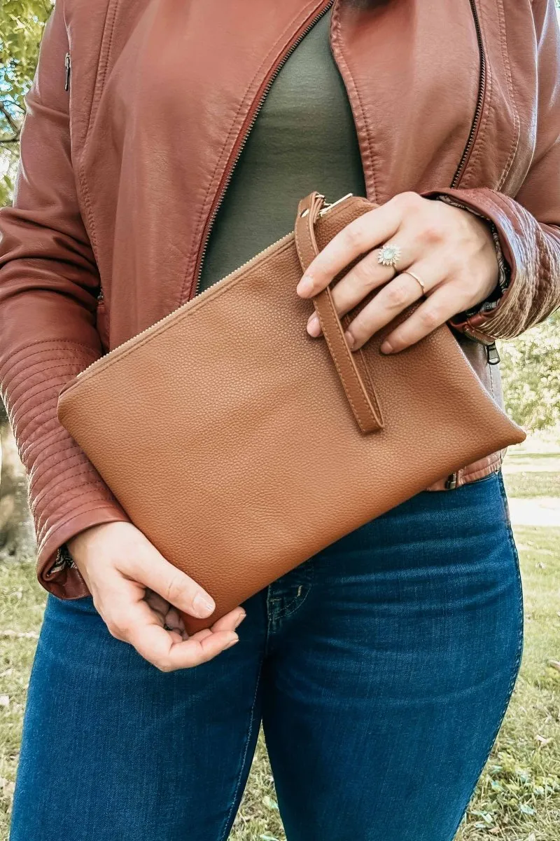 Classic Cognac Convertible Crossbody Wristlet  XL