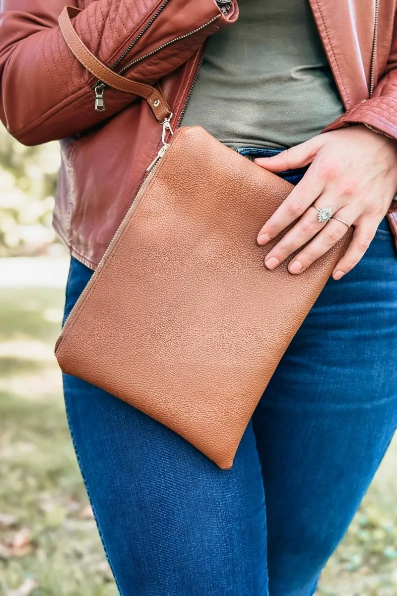 Classic Cognac Convertible Crossbody Wristlet  XL