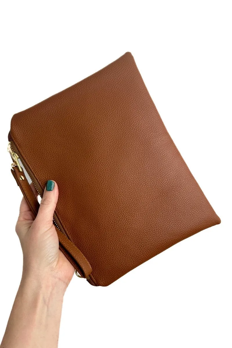 Classic Cognac Convertible Crossbody Wristlet  XL