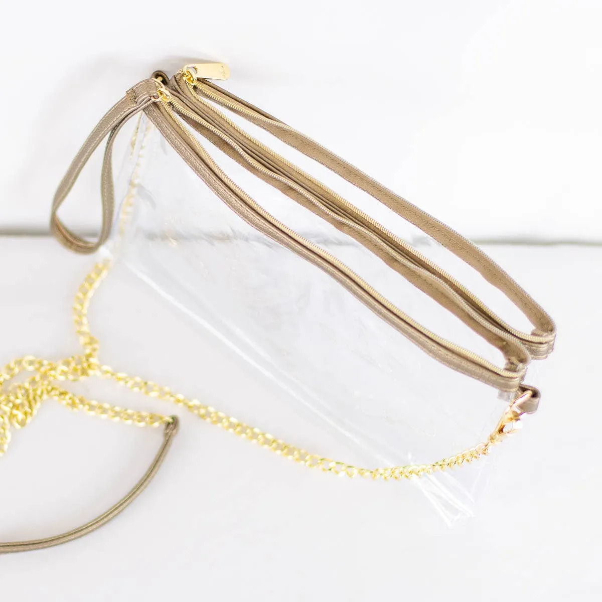 Clear Double Zip Crossbody Bag {Bronzed Gold}