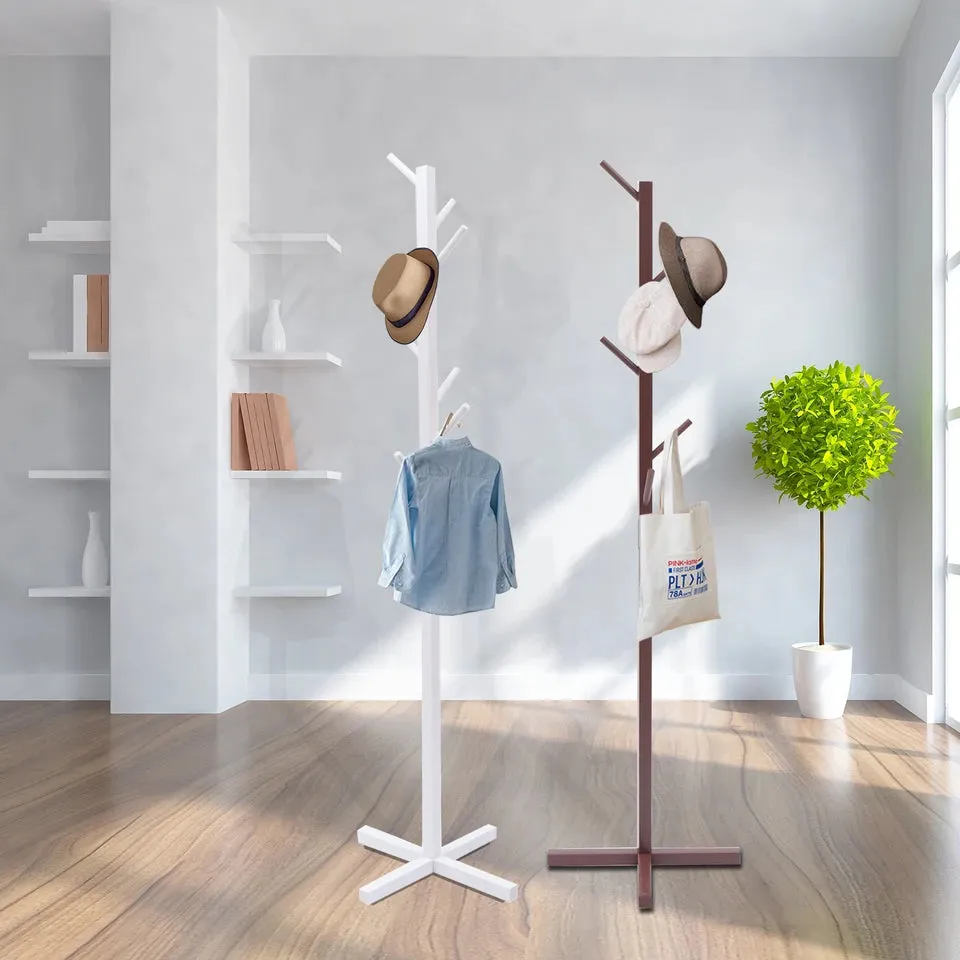 Coat Rack Freestanding Stand Tree8 Hooks Easy to Assemble Standing Coat Jackets Hanger for Bedroom Office Hallway Entryway