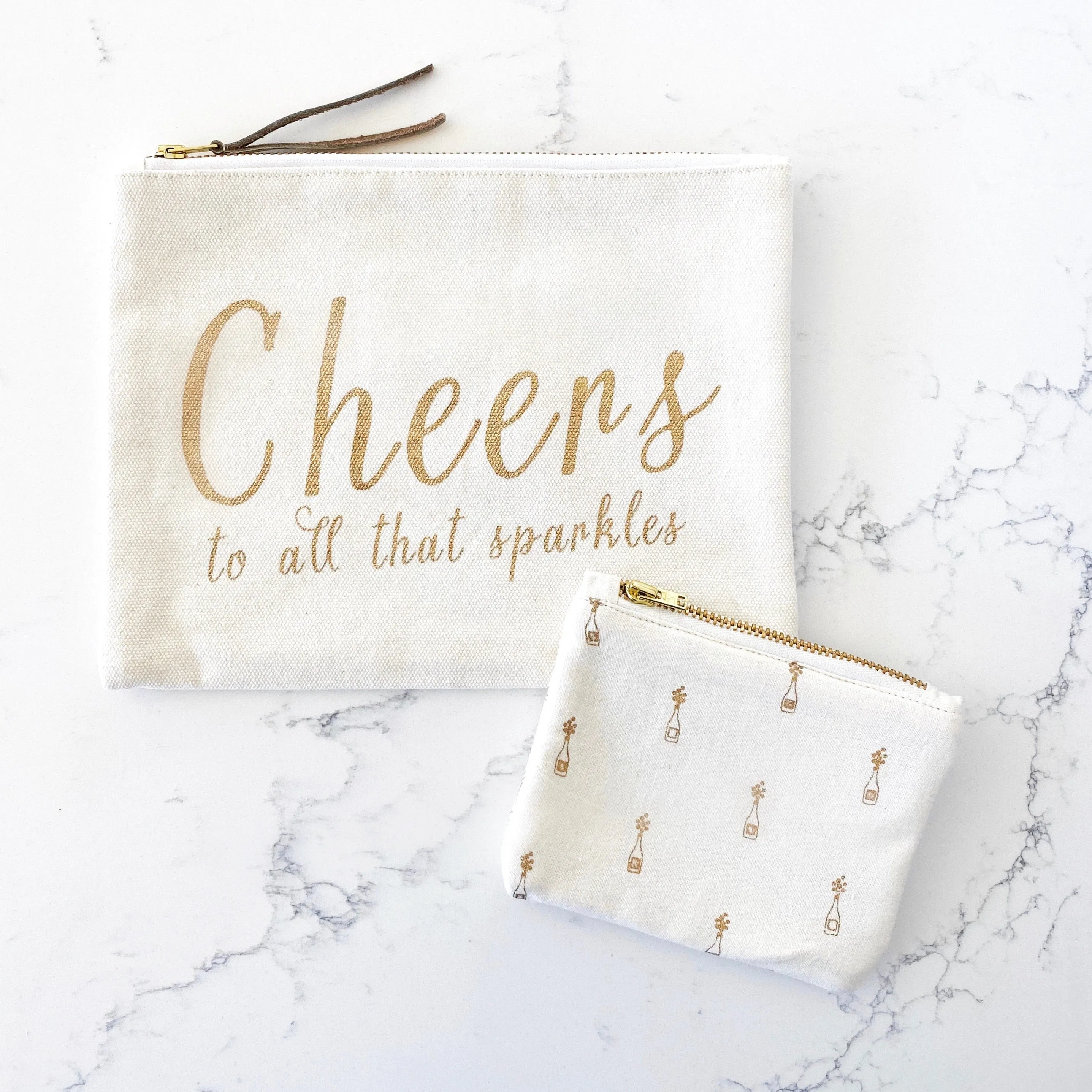 Coin Purse - Gold Sparkling Bottles