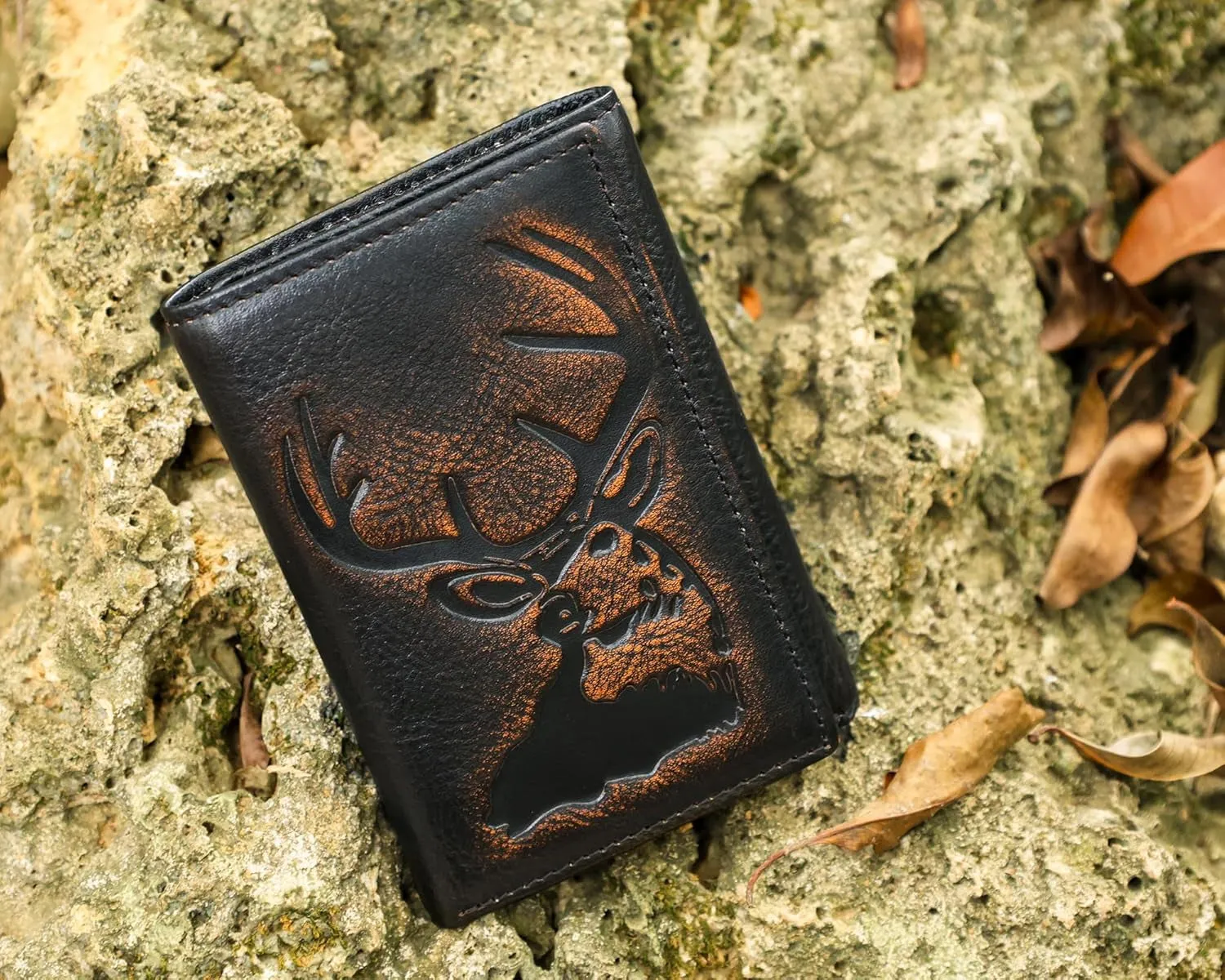 Deer Grain Hand Polished Full Grain Leather TriFold Wallet for Men