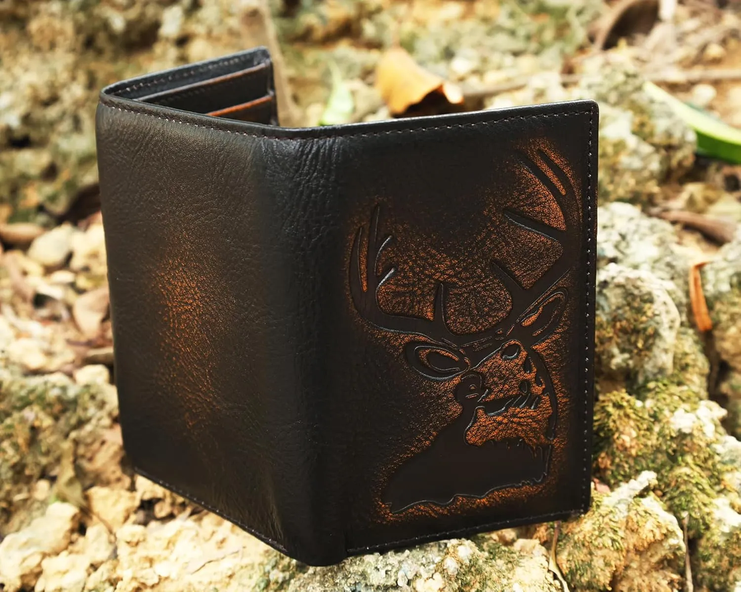 Deer Grain Hand Polished Full Grain Leather TriFold Wallet for Men