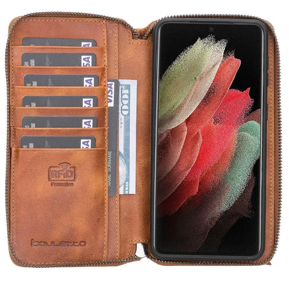 Detachable Leather Zipper Wallet Cases for Samsung Galaxy S21 Series