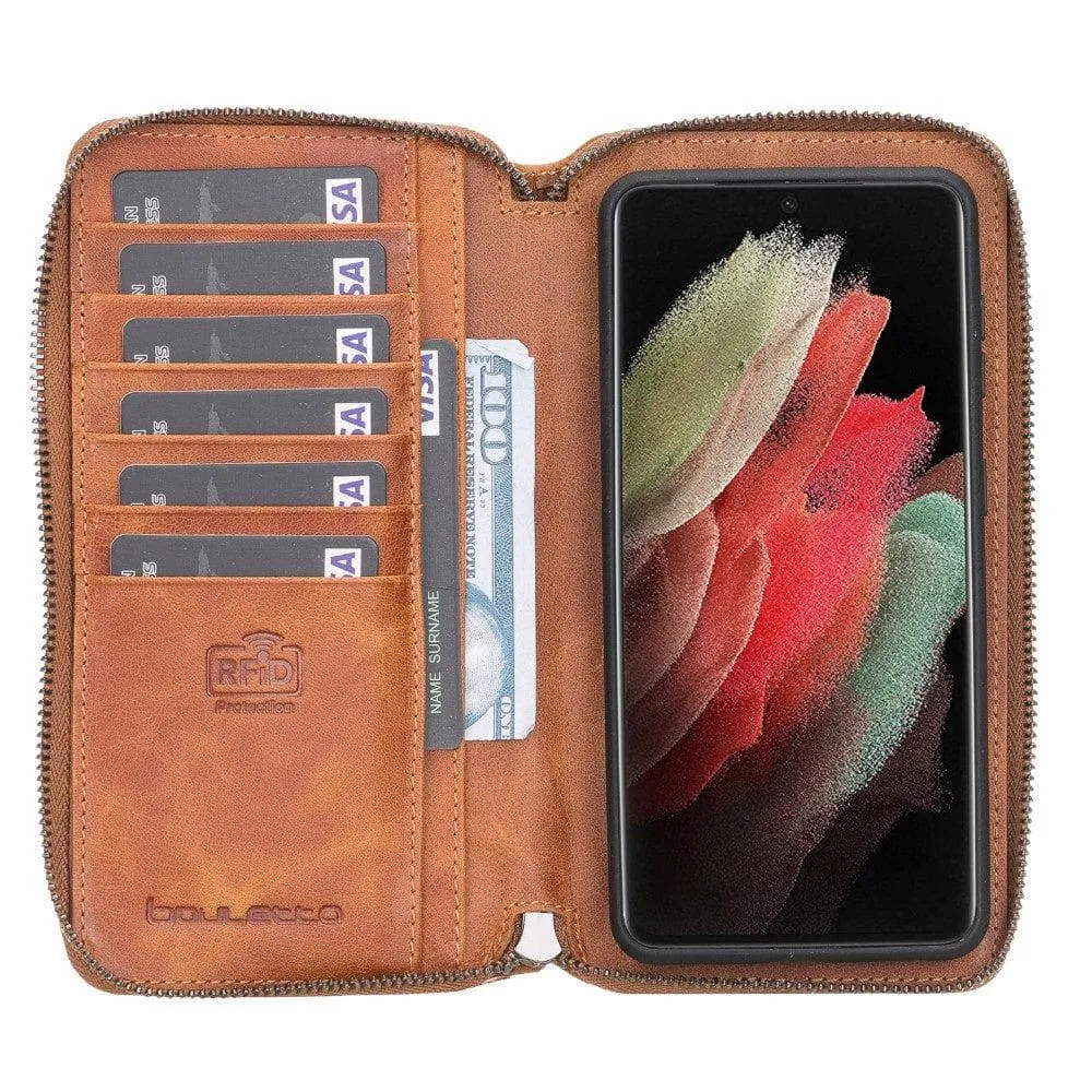 Detachable Leather Zipper Wallet Cases for Samsung Galaxy S21 Series