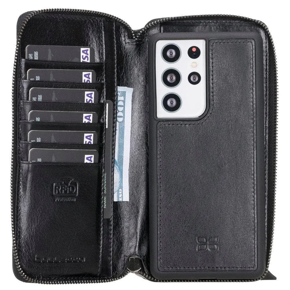 Detachable Leather Zipper Wallet Cases for Samsung Galaxy S21 Series