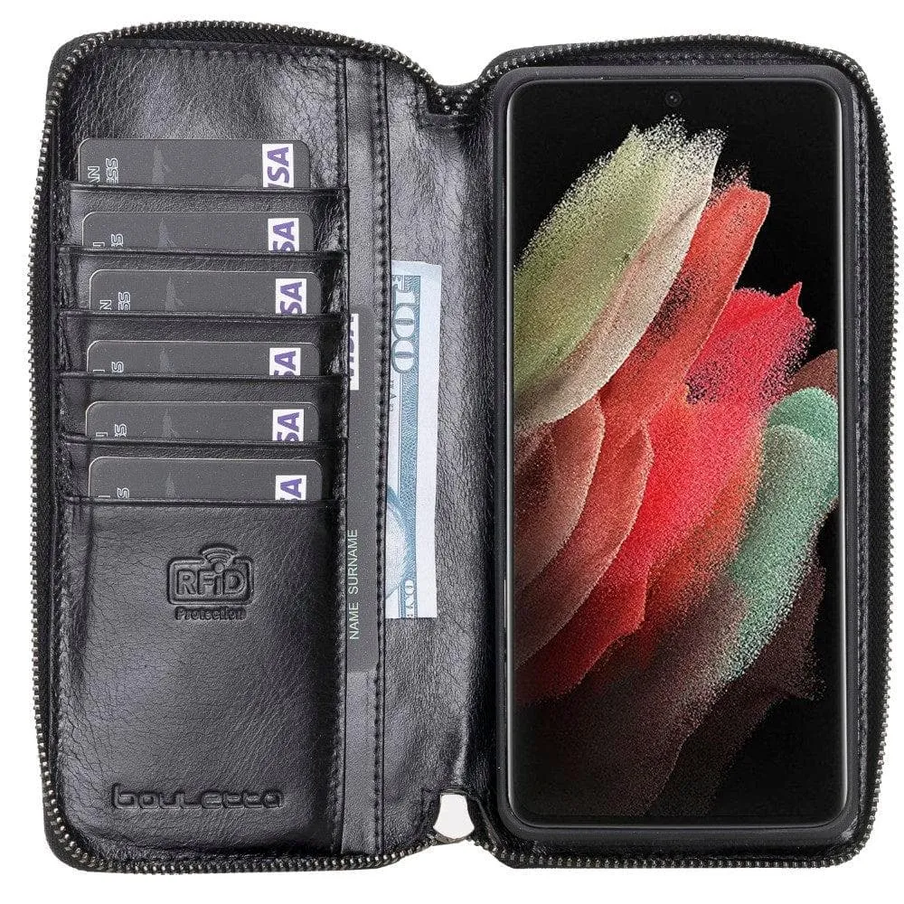 Detachable Leather Zipper Wallet Cases for Samsung Galaxy S21 Series
