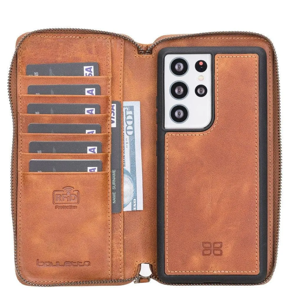 Detachable Leather Zipper Wallet Cases for Samsung Galaxy S21 Series