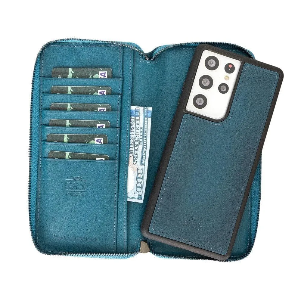 Detachable Leather Zipper Wallet Cases for Samsung Galaxy S21 Series