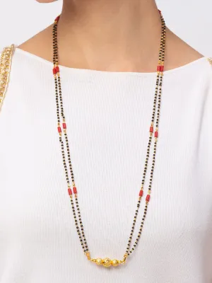 Digital Dress Room One Gram Gold Plated Long Mangalsutra मंगलसूत्र Latest Design Tanmaniya/Long Gold Chain/Black Red Beads New Mangalsutra Designs For Women (30 Inches)