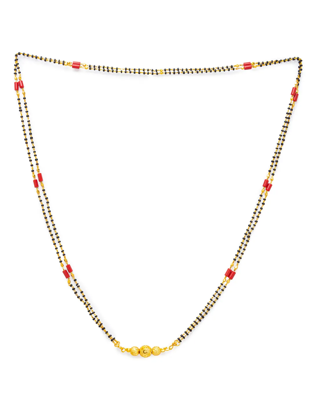 Digital Dress Room One Gram Gold Plated Long Mangalsutra मंगलसूत्र Latest Design Tanmaniya/Long Gold Chain/Black Red Beads New Mangalsutra Designs For Women (30 Inches)