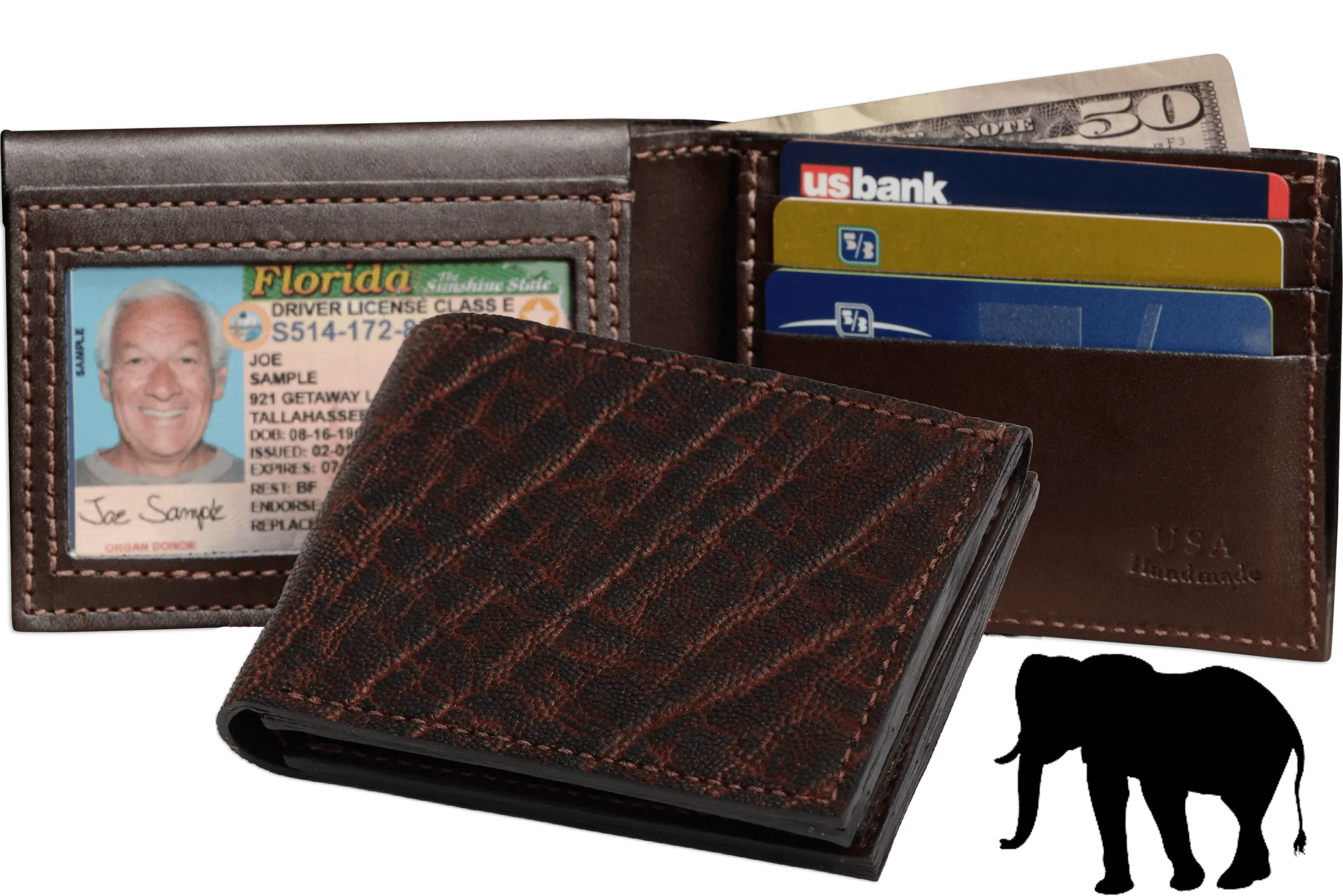 Dragon Fire Elephant Luxury Designer Exotic Bifold Wallet With Flip Up ID Window