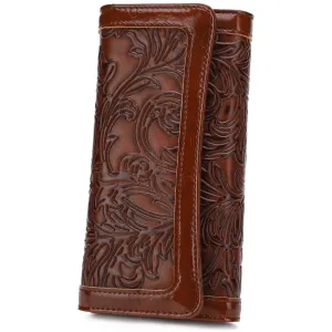 Embossed Wallet For Women RFID Blocking Ladies Long Purse Credit Card Holder Slots with Zipper Pocket-COFFEE