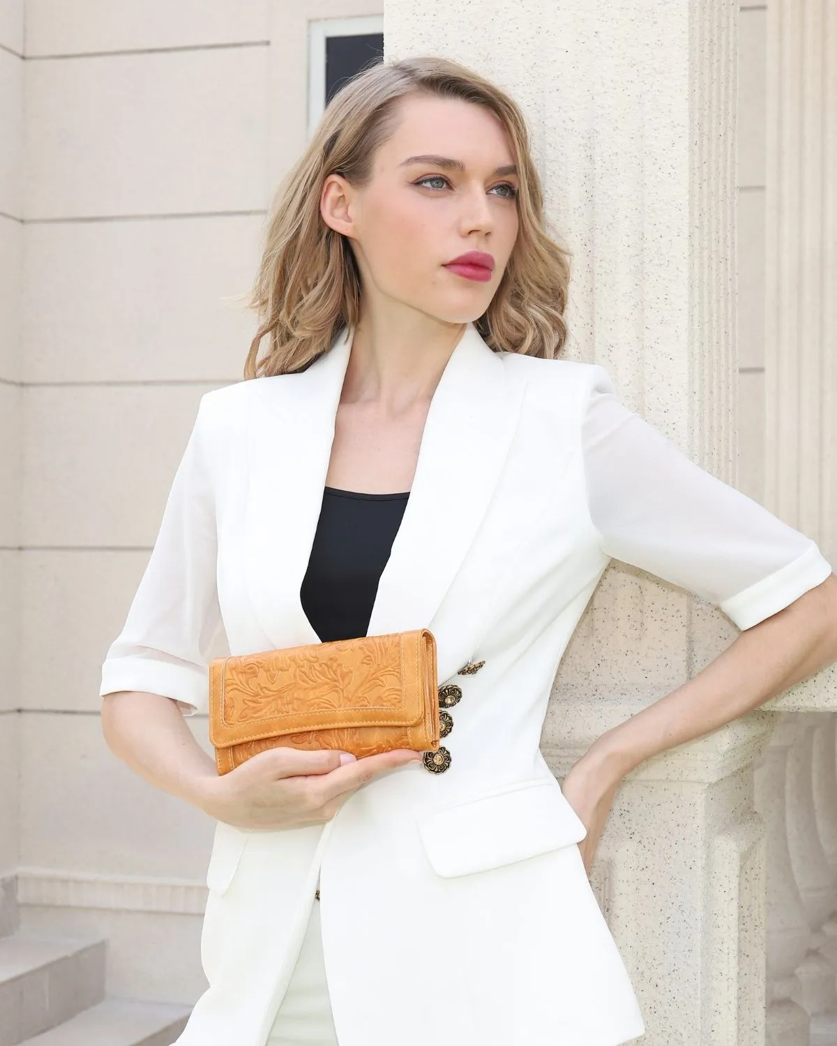 Embossed Wallet For Women RFID Blocking Ladies Long Purse Credit Card Holder Slots with Zipper Pocket