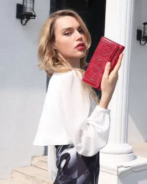 Embossed Wallet For Women RFID Blocking Ladies Long Purse Credit Card Holder Slots with Zipper Pocket