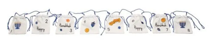 Embroidered Canvas 8 Day Pouches Hanukkah Banner