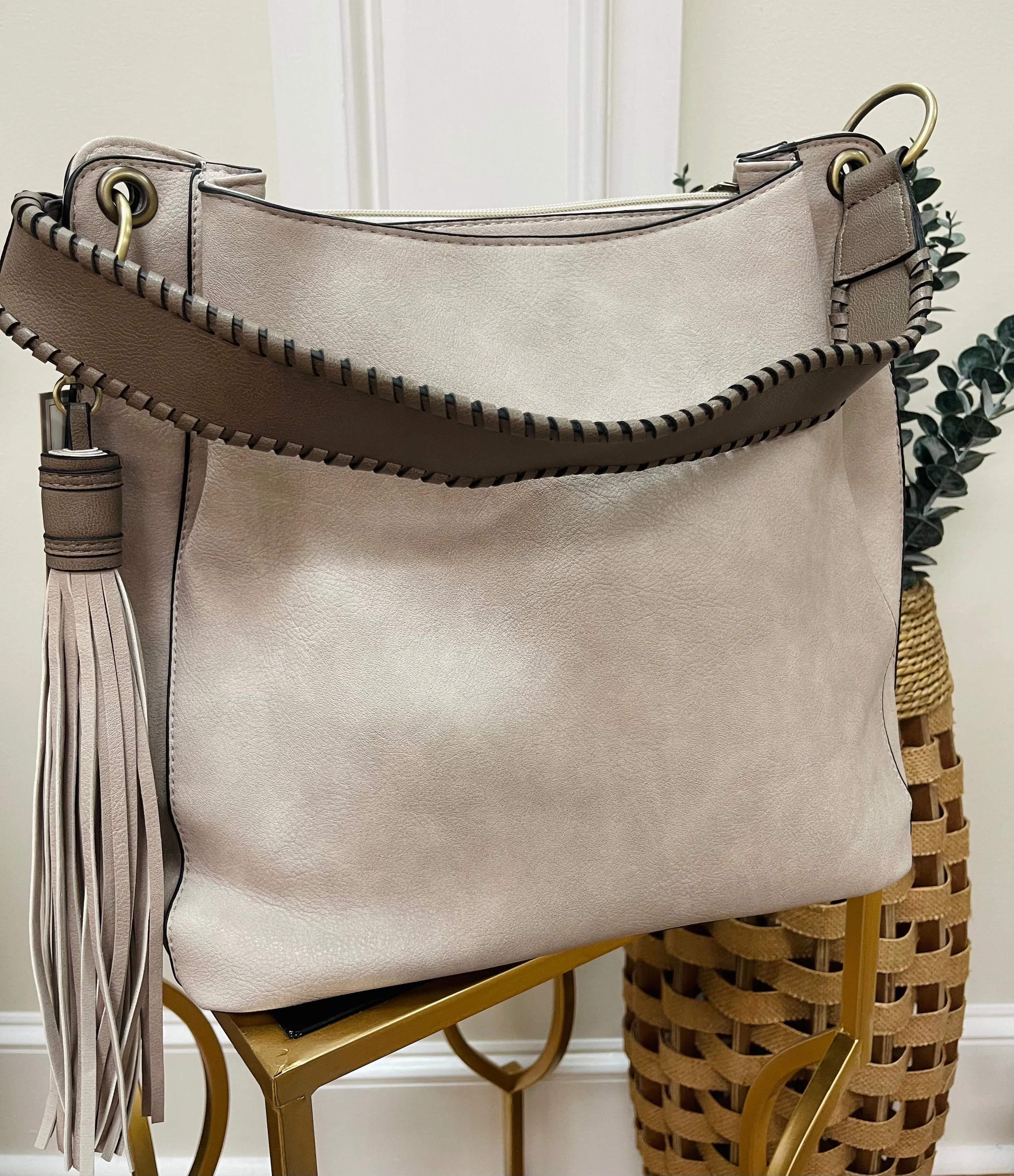Grey Tassel Hobo Bag