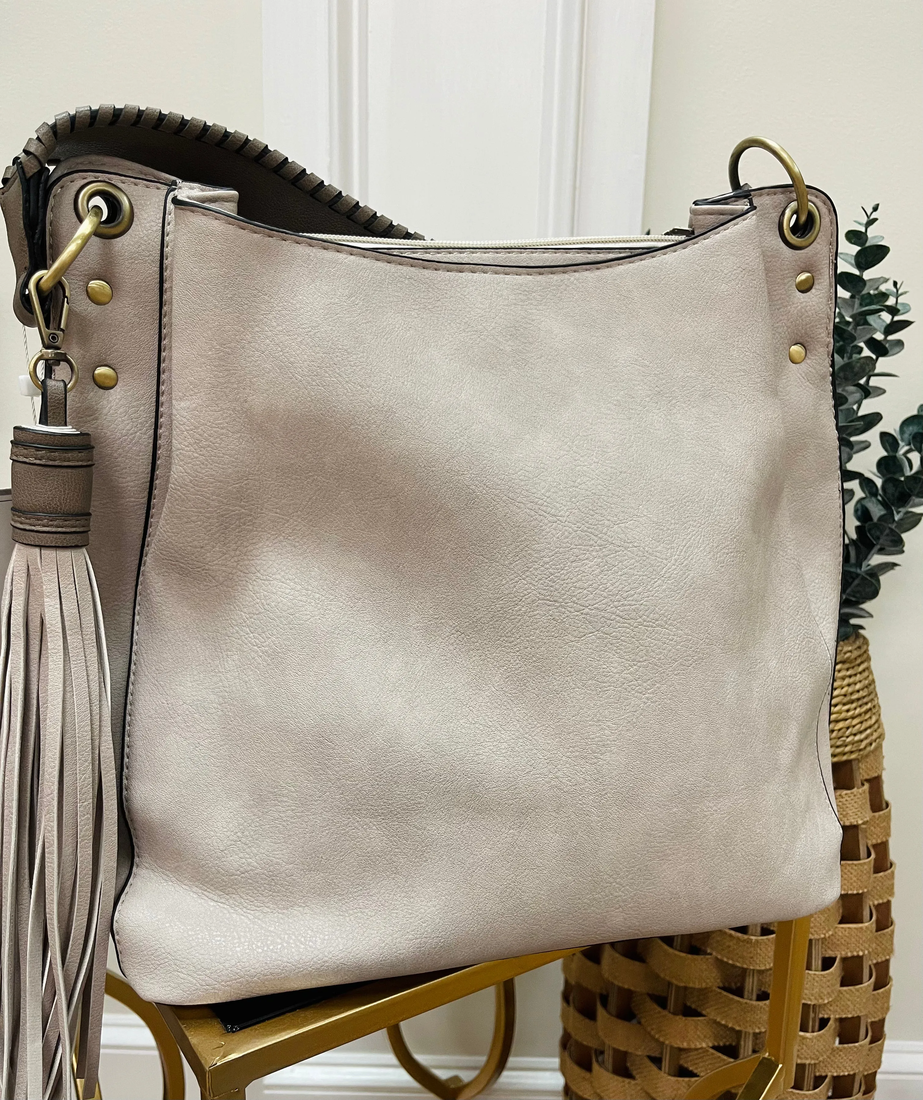 Grey Tassel Hobo Bag