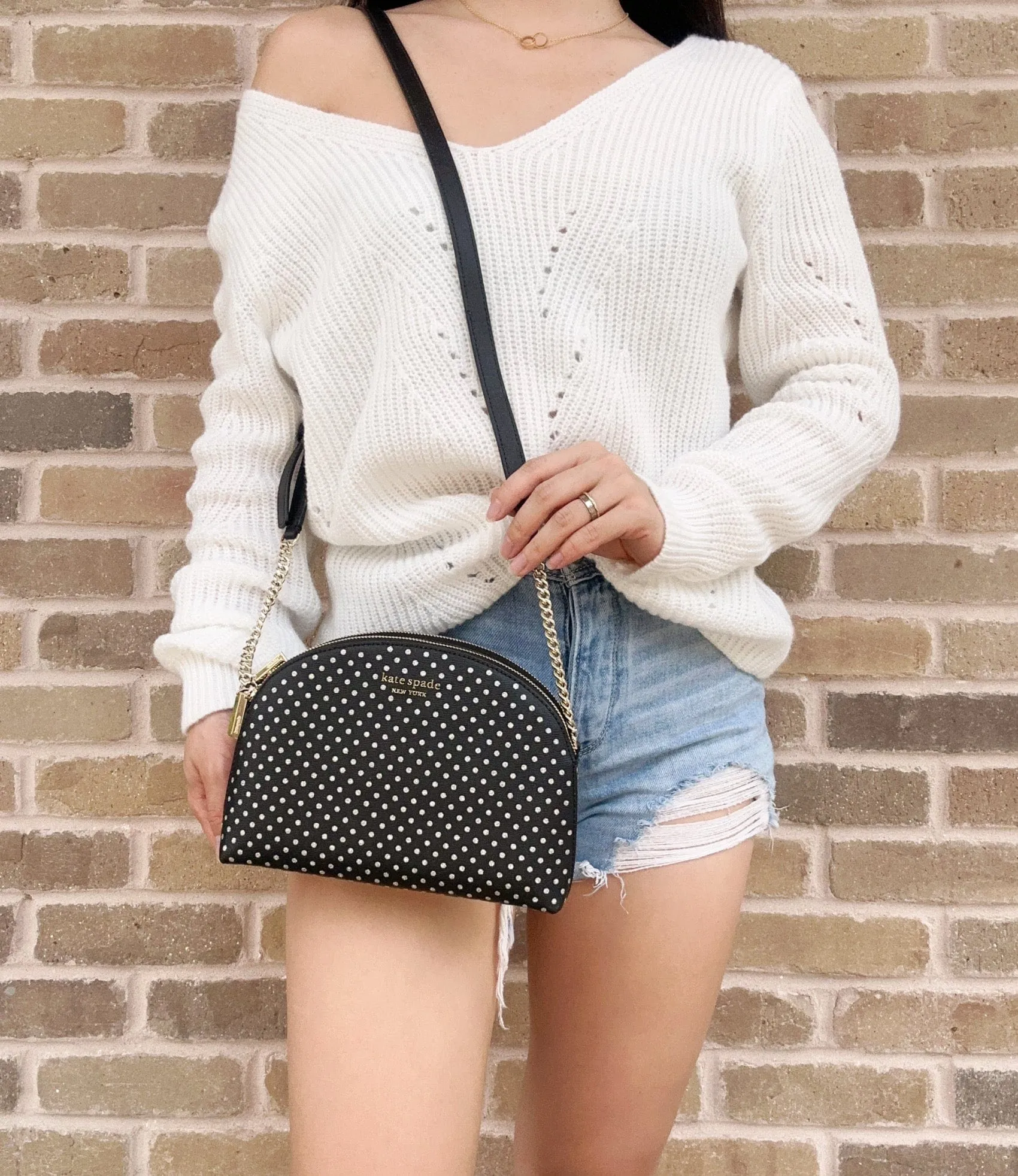 Kate Spade Spencer Metallic Dot Double Zip Dome Crossbody Black Multi