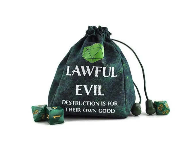 Lawful Evil Dice Bag, Green Batik