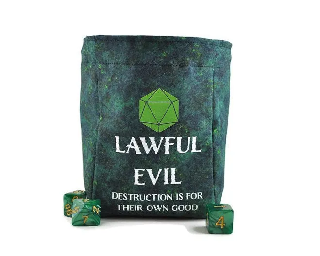 Lawful Evil Dice Bag, Green Batik