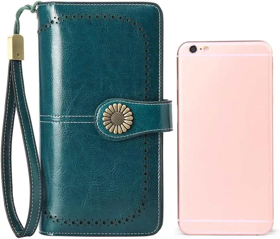 Leather Clutch for Women, RFID Blocking Wristlet Wallet