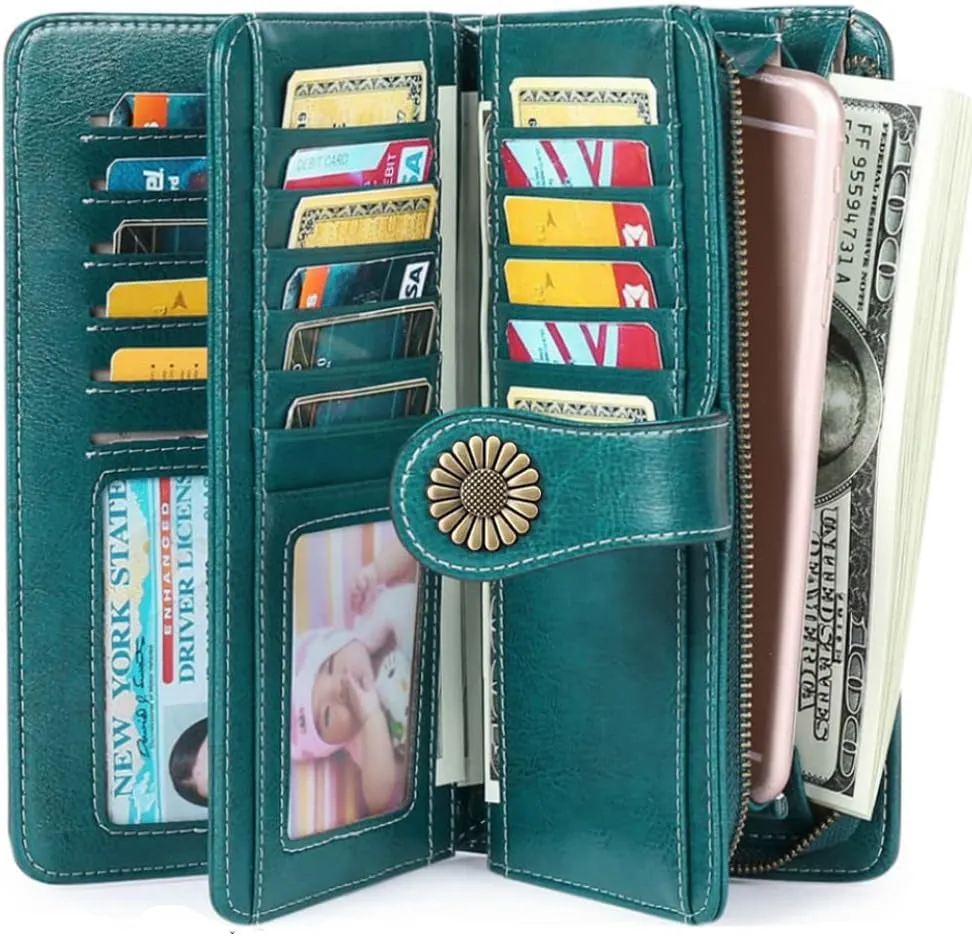 Leather Clutch for Women, RFID Blocking Wristlet Wallet