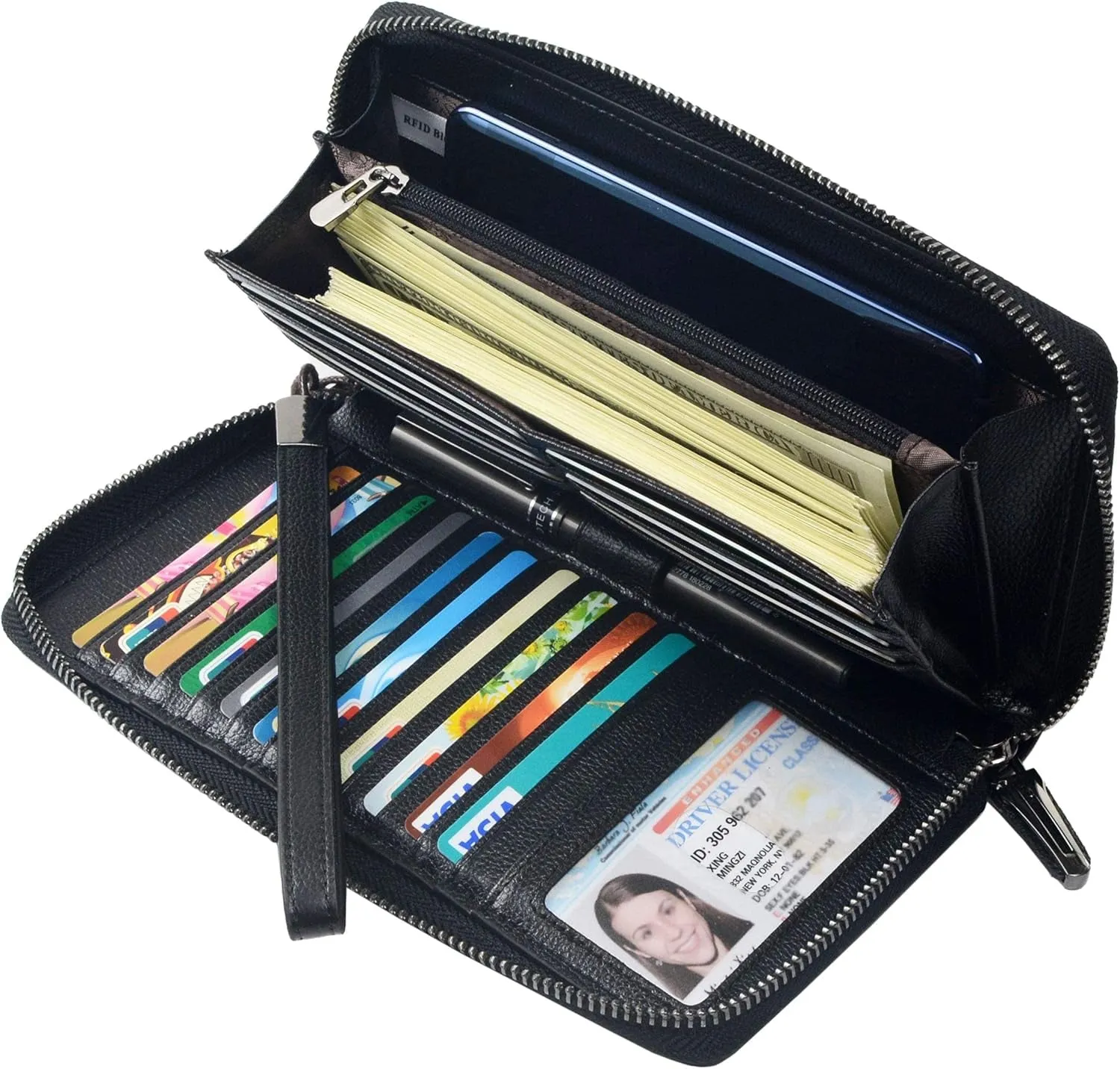 Leather Clutch for Women, RFID Blocking Wristlet Wallet