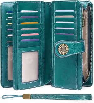 Leather Clutch for Women, RFID Blocking Wristlet Wallet