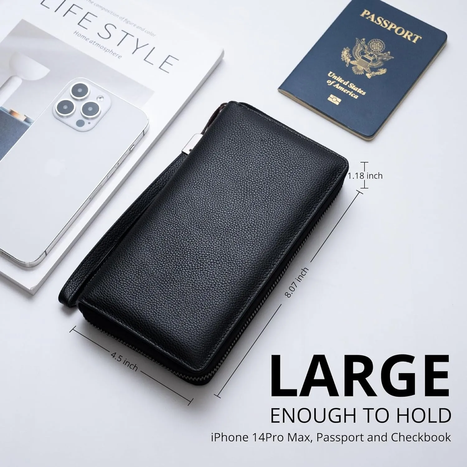 Leather Clutch for Women, RFID Blocking Wristlet Wallet